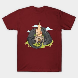 dragon laying near castle illustration T-Shirt